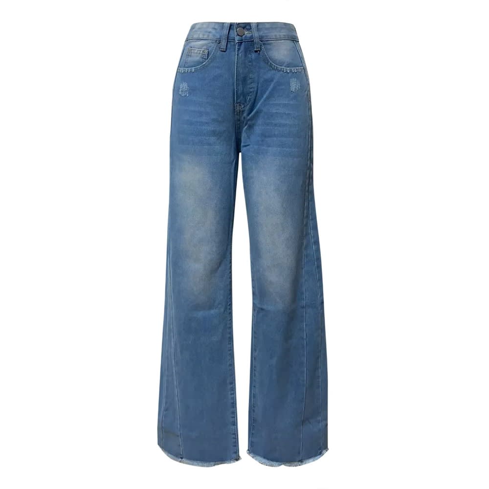 2024 New High Waisted Y2k Straight Denim Pants for Women, Korean Fashion Wide Leg Trousers